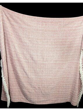 Lumina Lou Pink Striped Chenille Throw Blanket With Fringe 68x53 Inches